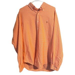 Ralph Lauren Vibrant Orange Plaid Long Sleeve Shirt Prep Preppy Horse
